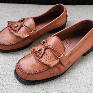Dexter Comfort Women Loafer Brown Leather Tassel Fringe Block Heel Slip On Shoes
